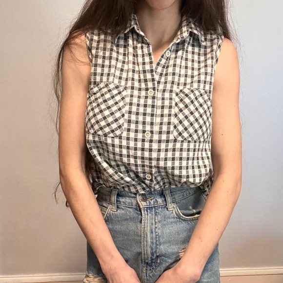 Vintage Tops - Vintage Plaid Sleeveless Button Down Shirt